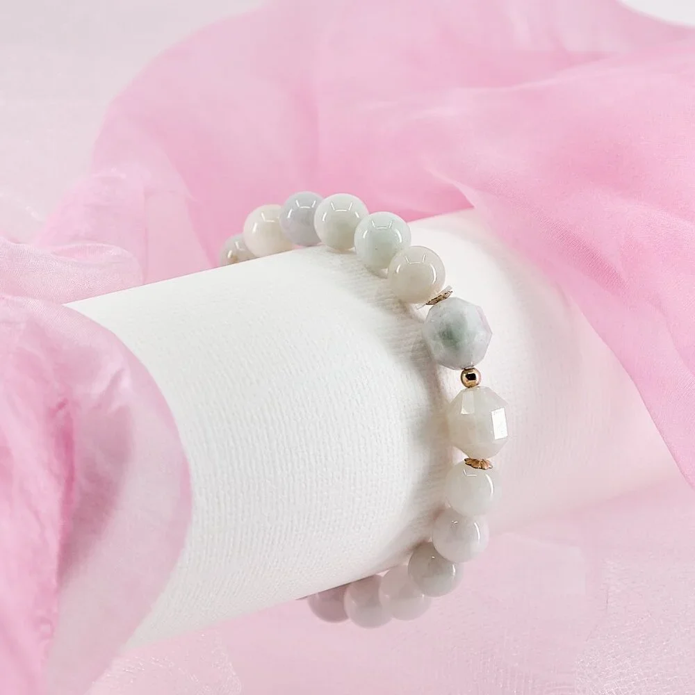 Jade Bracelet, Genuine Burma Jadeite, Dainty Stretch Bracelet, Handmade Gift